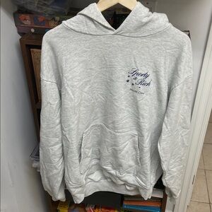 Sporty & Rich Heather Gray Hoodie with Navy Logo